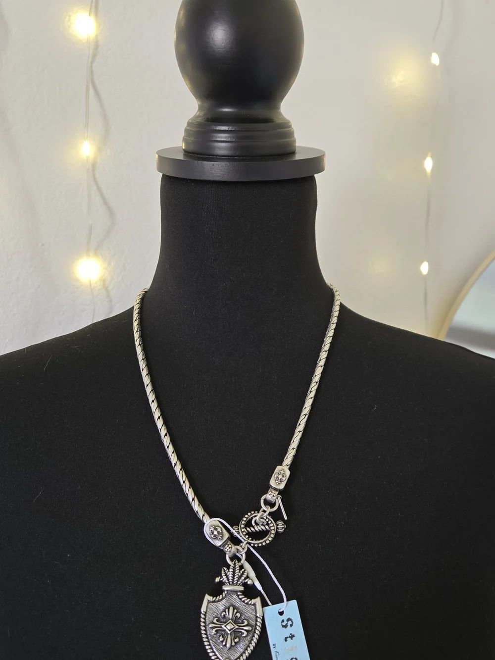 Men's Silver-Tone Shield Pendant Necklace - Unbranded